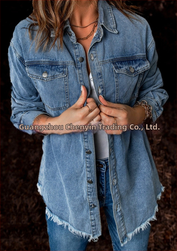 Φθινοπωρινό, Ευρωπαϊκό και Αμερικανικό τζιν μπλουζάκι με πέτο, απλό και χαλαρό, γυναικείο, σε τρεις αποχρώσεις, πέντε μεγέθη.