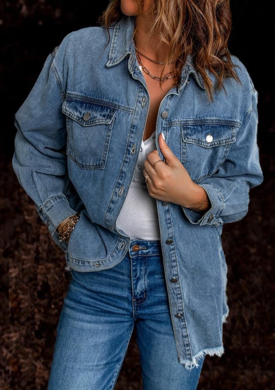Ins fierbinte-vânzare toamnă europeană și americană stradă modă denim rever vrac simplu cămașă de femei trei culori cinci mărimi