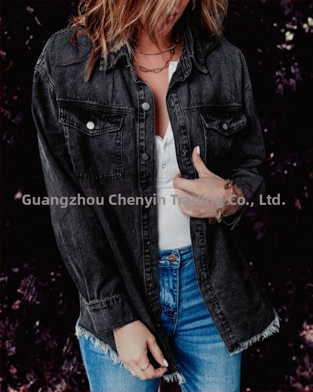 Най-продаваната есенна европейска и американска улична мода, деним, ревер, широка, семпла дамска риза, три цвята, пет размера