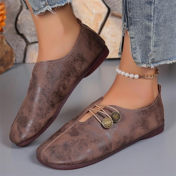 Határokon átnyúló, nagy méretű, gombos mokaszinok nőknek, 2025 tavaszi puha bőr lapos, kerek orrú, bebújós mokaszinok, lélegző