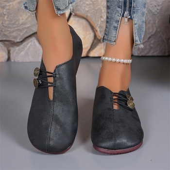 Határokon átnyúló, nagy méretű, gombos mokaszinok nőknek, 2025 tavaszi puha bőr lapos, kerek orrú, bebújós mokaszinok, lélegző
