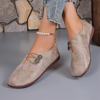 Határokon átnyúló, nagy méretű, gombos mokaszinok nőknek, 2025 tavaszi puha bőr lapos, kerek orrú, bebújós mokaszinok, lélegző