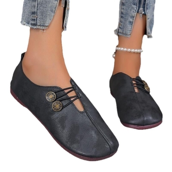 Határokon átnyúló, nagy méretű, gombos mokaszinok nőknek, 2025 tavaszi puha bőr lapos, kerek orrú, bebújós mokaszinok, lélegző