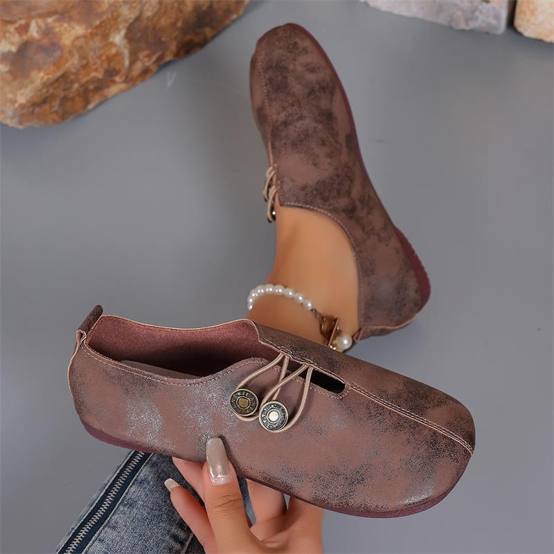 Határokon átnyúló, nagy méretű, gombos mokaszinok nőknek, 2025 tavaszi puha bőr lapos, kerek orrú, bebújós mokaszinok, lélegző