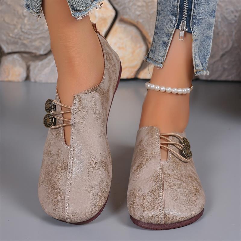 Határokon átnyúló, nagy méretű, gombos mokaszinok nőknek, 2025 tavaszi puha bőr lapos, kerek orrú, bebújós mokaszinok, lélegző