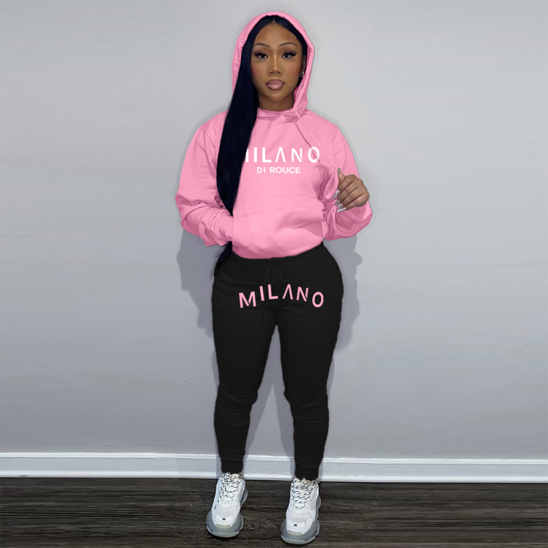 N8222M39 Ευρωπαίες και Αμερικανίδες Γυναικείες Βελούδινες Μπλούζες με Κουκούλα, Αθλητικό Σετ με Στάμπα και Κασκόλ