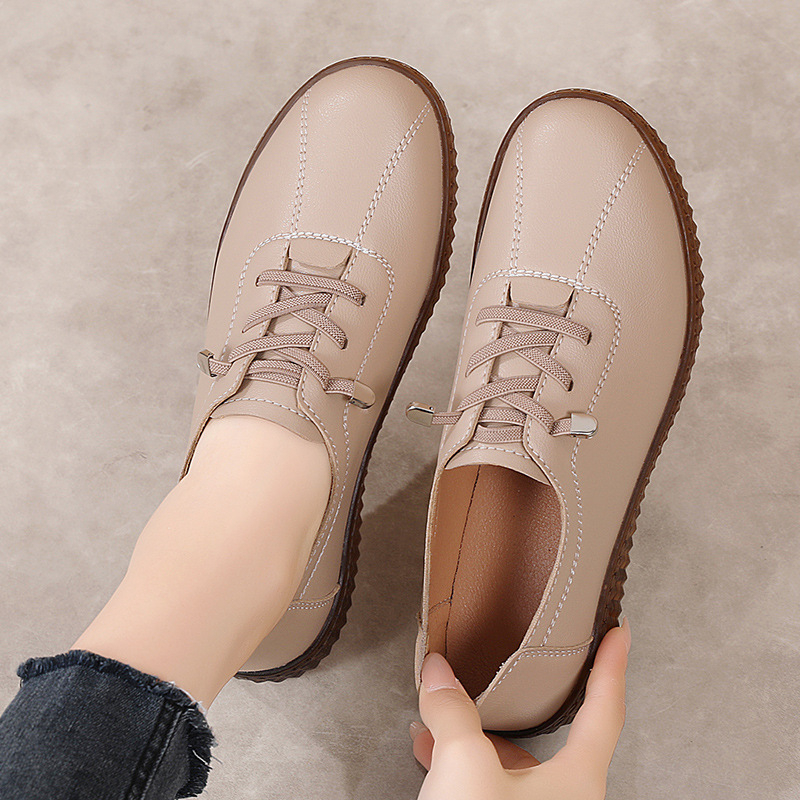 Φθινοπωρινά και Χειμερινά Casual Ρετρό Δερμάτινα Παπούτσια, Γυναικεία Παπούτσια Μεγάλων Μεγεθών με Λουράκι και Στρογγυλή Μύτη, Moms Shoes Single layer