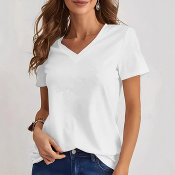 2025-ös európai és amerikai külkereskedelmi, határokon átnyúló női póló, Amazon, eBay, AliExpress, nyári új, V-nyakú, rövid ujjú női felső.