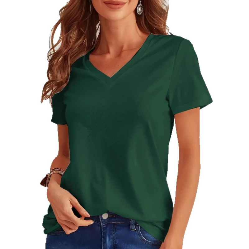2025-ös európai és amerikai külkereskedelmi, határokon átnyúló női póló, Amazon, eBay, AliExpress, nyári új, V-nyakú, rövid ujjú női felső.