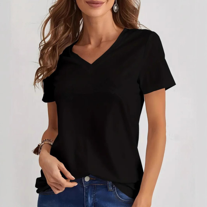 2025-ös európai és amerikai külkereskedelmi, határokon átnyúló női póló, Amazon, eBay, AliExpress, nyári új, V-nyakú, rövid ujjú női felső.