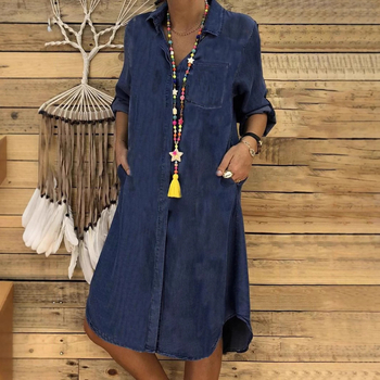 2023 Amazon European and American Aliexpress Wish Plus Size Women's Denim Dress Export Pure Color Large Size Casual Further