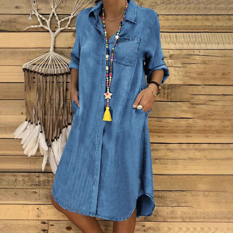 2023 Amazon European and American Aliexpress Wish Plus Size Women's Denim Dress Export Pure Color Large Size Casual Further