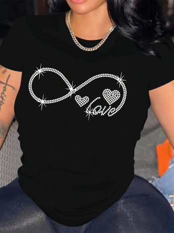 Női divatos végtelen és szív mintás póló - hétköznapi viselet