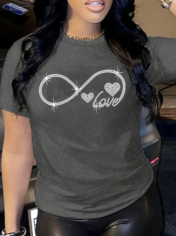 Női divatos végtelen és szív mintás póló - hétköznapi viselet
