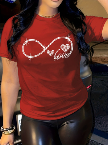 Női divatos végtelen és szív mintás póló - hétköznapi viselet