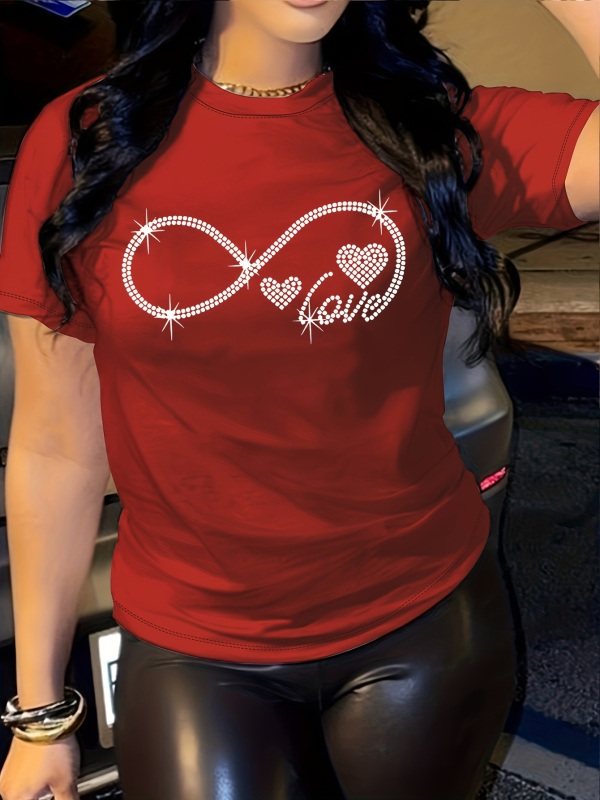 Női divatos végtelen és szív mintás póló - hétköznapi viselet