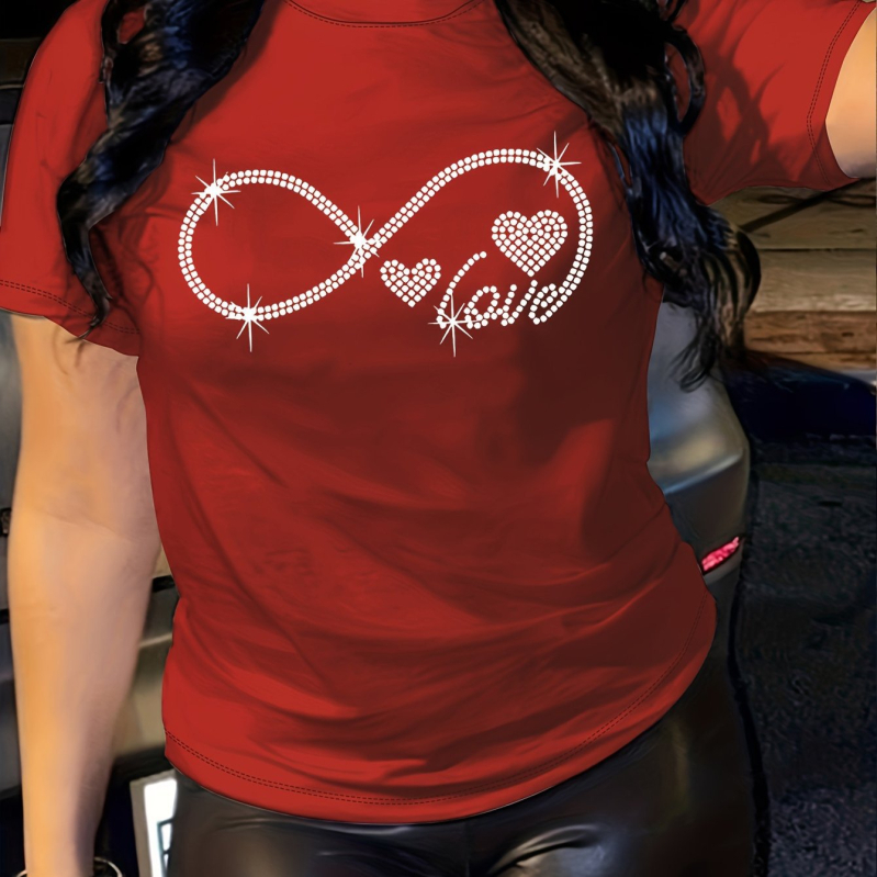 Női divatos végtelen és szív mintás póló - hétköznapi viselet