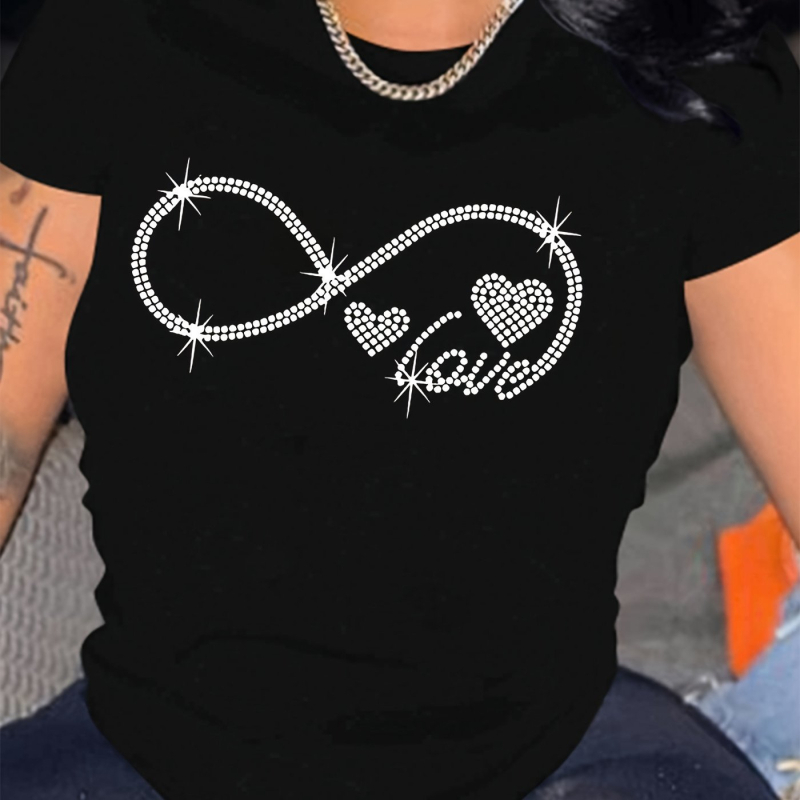 Női divatos végtelen és szív mintás póló - hétköznapi viselet