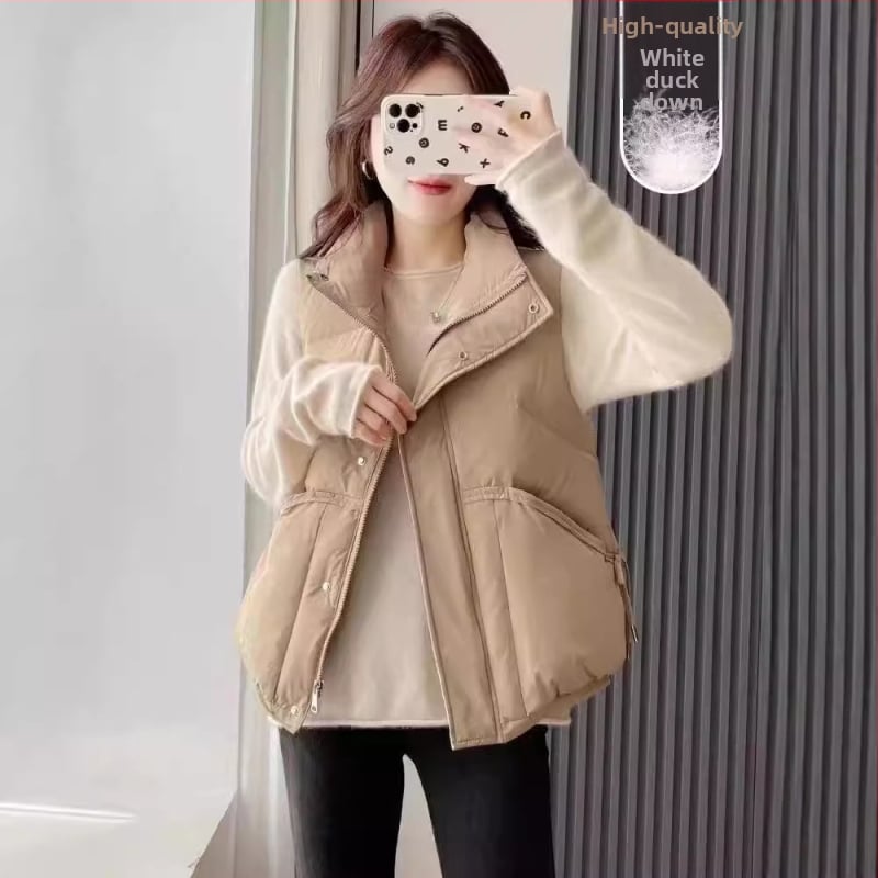 Vestă de iarnă nouă cu puf pentru femei, cu guler cu șireturi, casual, din puf de rață alb, asortată, caldă, Pinghu