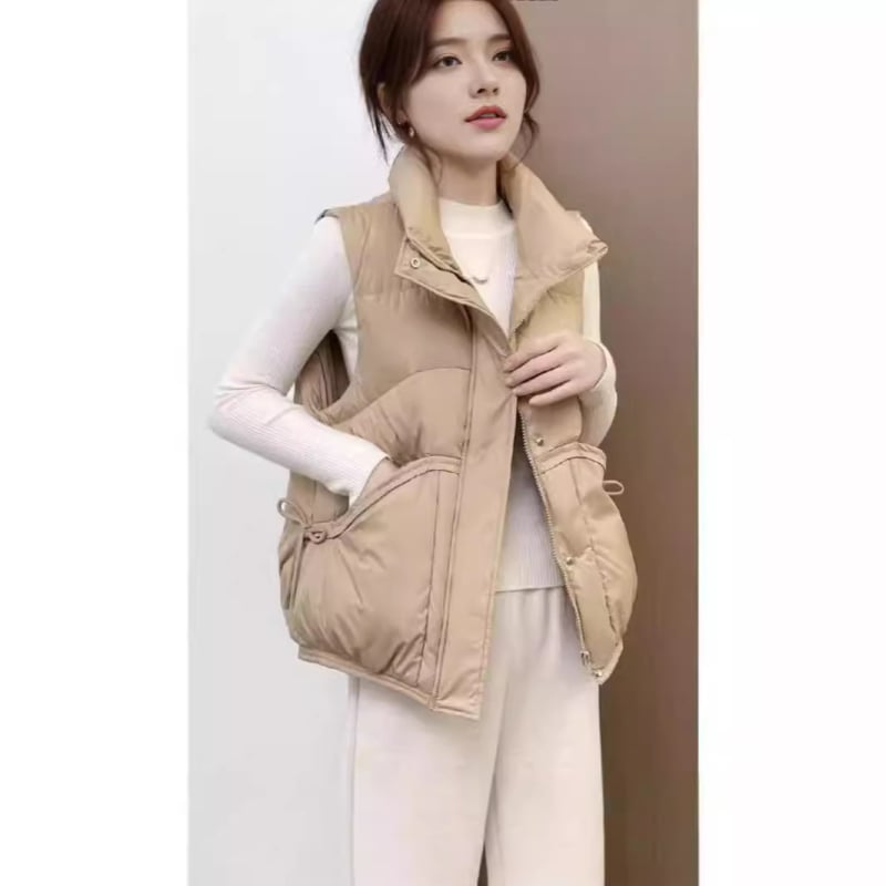 2024 m. žieminė nauja pūkinė liemenė moterims, madinga, suvarstoma apykakle, laisvalaikio stiliaus, balta, pūkinė, šilta, visų rungtynių, Pinghu