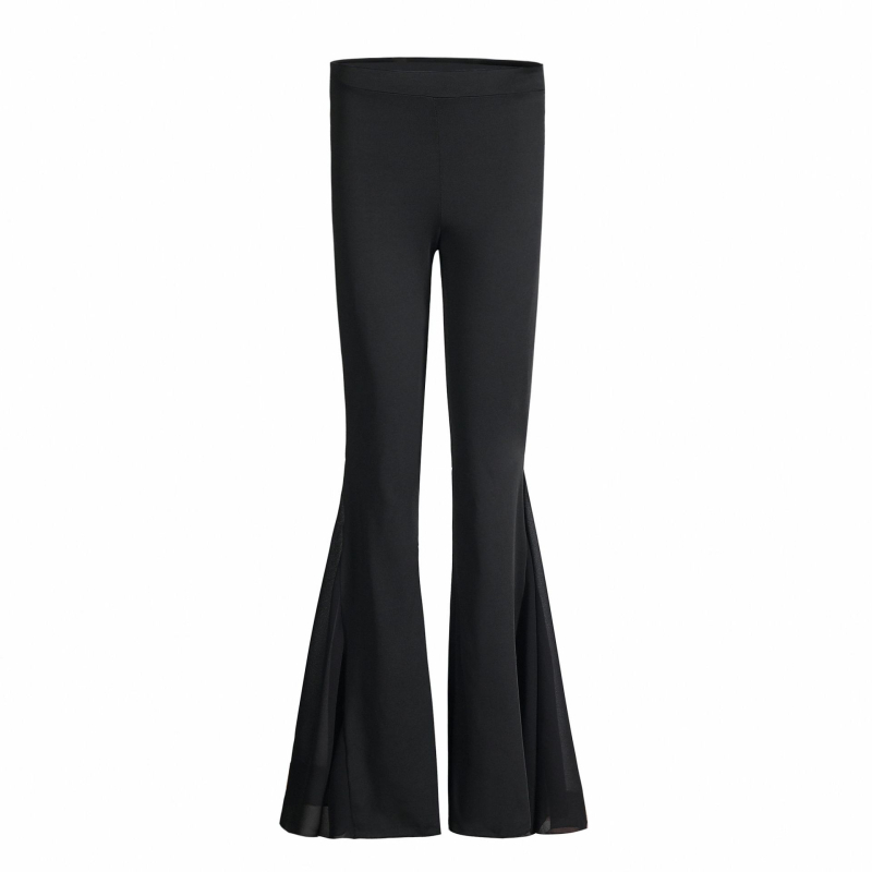 Moteriškos šokių kelnės, skirtos kūno šou praktikos kelnėms, šokių kelnės, laisvos, pieno spalvos, šilko, tinklelio siūlėmis, su dideliais varpeliais.