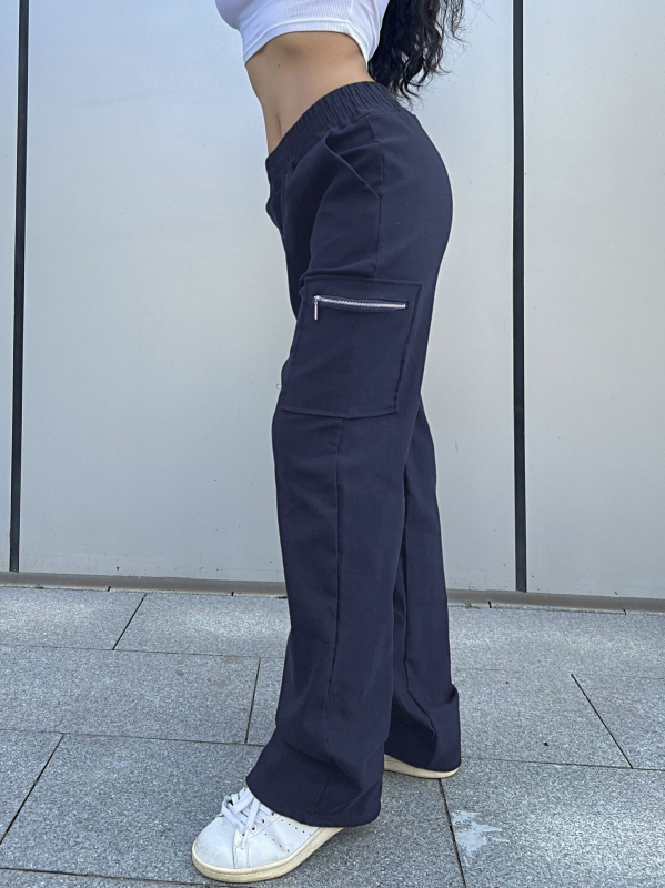 Μοντέρνα Γυναικεία Παντελόνια Διασυνοριακές Εισαγωγές Μοντέρνα Παντελόνια Cargo Παντελόνια με Τσέπες και Φερμουάρ Παντελόνια Street Loose Straight Παντελόνια Μέχρι το Πάτωμα