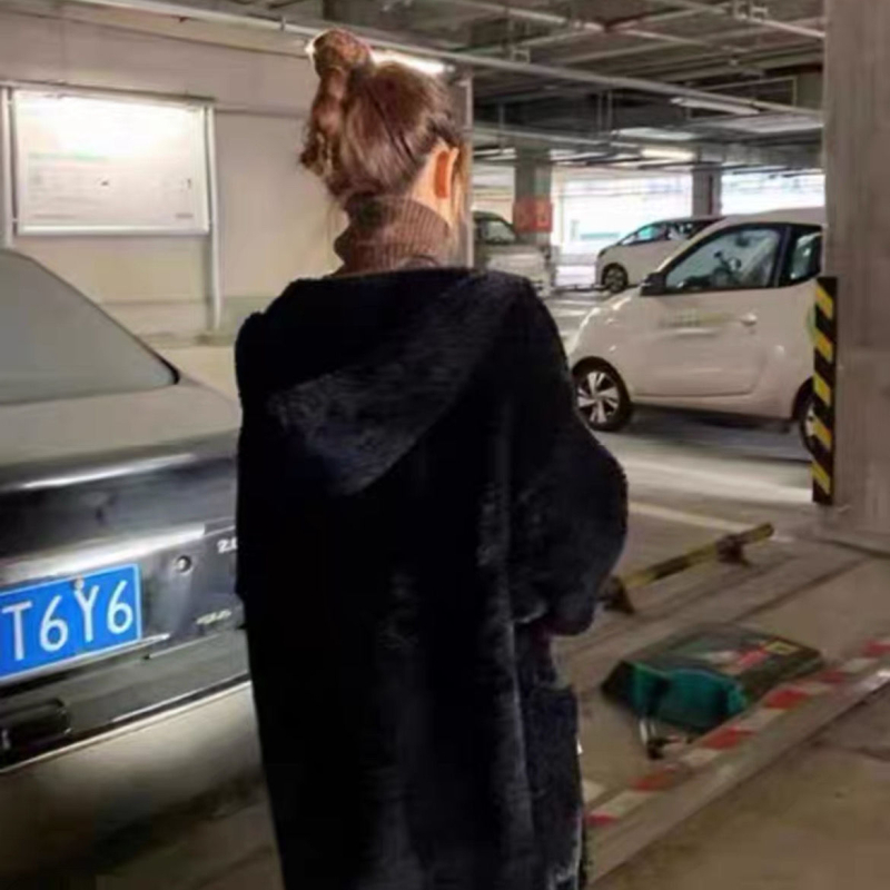 Γυναικείο απαλό, τεμπέλικο, μακρύ μάλλινο παλτό από βελούδο βιζόν, φθινοπωρινό και χειμωνιάτικο, πλεκτό ζακέτα με κουκούλα, απαλό, τεμπέλικο, άνεμο πάνω από το γόνατο