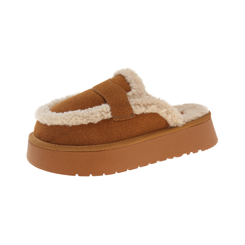 2024 őszi és téli új Baotou félig húzózsinóros női, vastag aljú, polár bélésű, vastagított, csúszásgátló, meleg pamut papucs