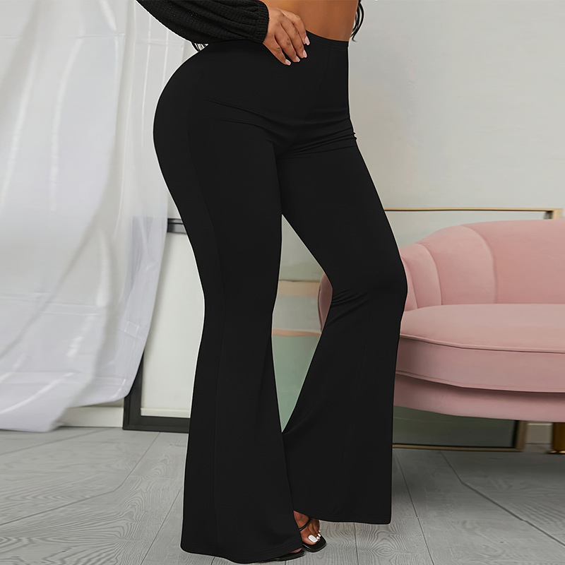 Tarptautinės užsienio prekybos moteriški drabužiai 2024 m. rudens naujos europietiškos ir amerikietiškos temperamento vienspalvės plius dydžio platėjančios kelnės, aptemptos, tamprios kelnės