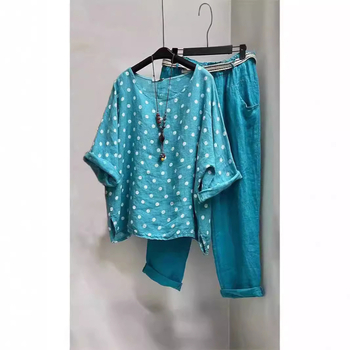 302609 Costum de explozii de comerț exterior european și american, pantaloni Harlan, cămașă Polo Point Batmobile, set casual, set de două piese pentru femei, cu guler rotund transfrontalier