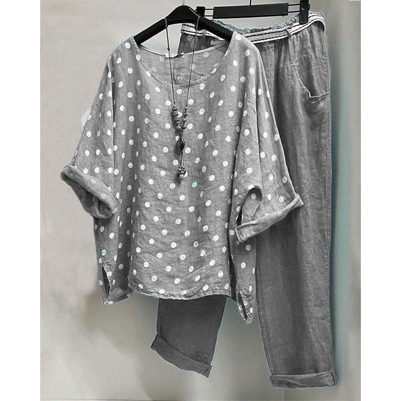 302609 Costum de explozii de comerț exterior european și american, pantaloni Harlan, cămașă Polo Point Batmobile, set casual, set de două piese pentru femei, cu guler rotund transfrontalier