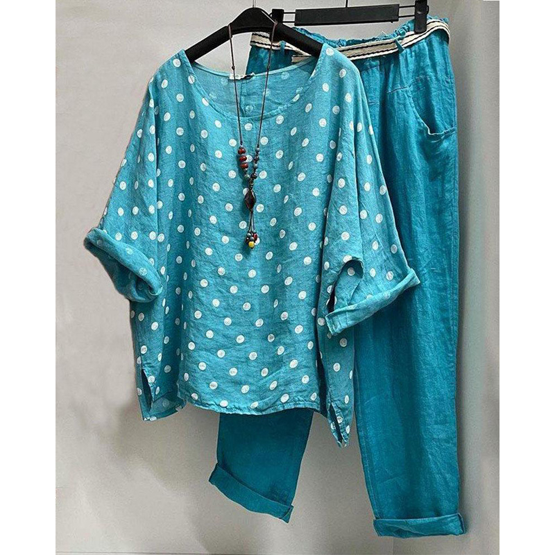 302609 Costum de explozii de comerț exterior european și american, pantaloni Harlan, cămașă Polo Point Batmobile, set casual, set de două piese pentru femei, cu guler rotund transfrontalier