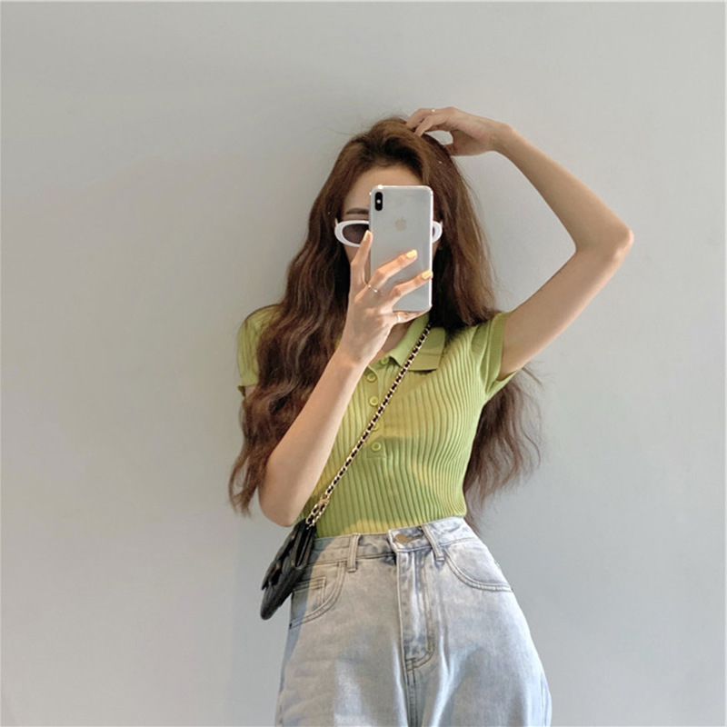 1193-as női nyári rövid ujjú, jég selyemből készült, kötött, rövid ujjú felső, vékony, népszerű póló, női, szuper meleg 2020-as új stílus