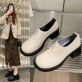 2024 tavaszi és őszi új, mély szájú, középső sarkú, vastag sarkú, kerek orrú, női koreai stílusú, kényelmes, bebújós, plus size Lefu női cipők