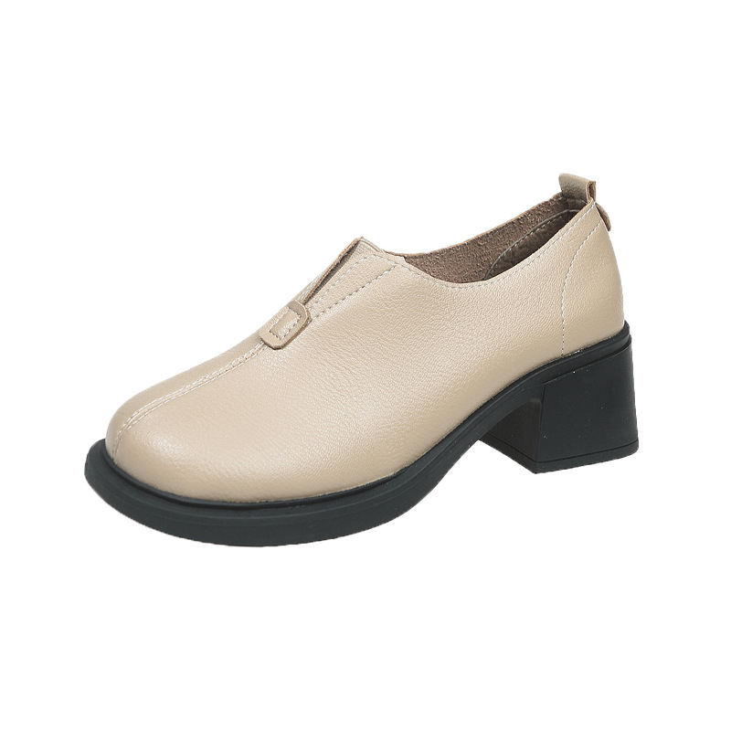 2024 tavaszi és őszi új, mély szájú, középső sarkú, vastag sarkú, kerek orrú, női koreai stílusú, kényelmes, bebújós, plus size Lefu női cipők