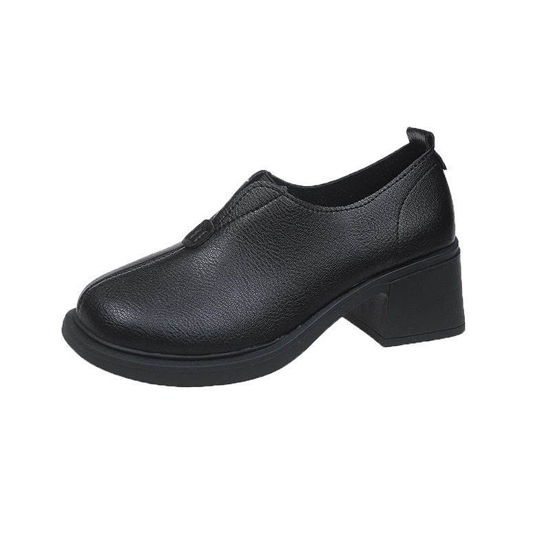 2024 tavaszi és őszi új, mély szájú, középső sarkú, vastag sarkú, kerek orrú, női koreai stílusú, kényelmes, bebújós, plus size Lefu női cipők