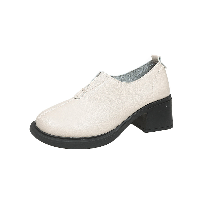 2024 tavaszi és őszi új, mély szájú, középső sarkú, vastag sarkú, kerek orrú, női koreai stílusú, kényelmes, bebújós, plus size Lefu női cipők