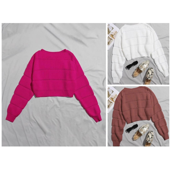 2022 tavaszi, őszi és téli kötött, kerek nyakú, dél-európai és amerikai elegáns ingázós, egyszínű, rövid, oversize stílusú, népszerű női pulóver