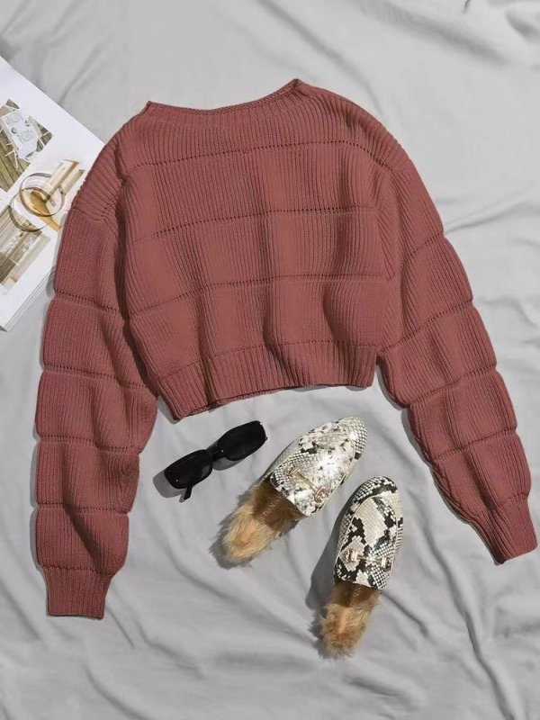 2022 tavaszi, őszi és téli kötött, kerek nyakú, dél-európai és amerikai elegáns ingázós, egyszínű, rövid, oversize stílusú, népszerű női pulóver