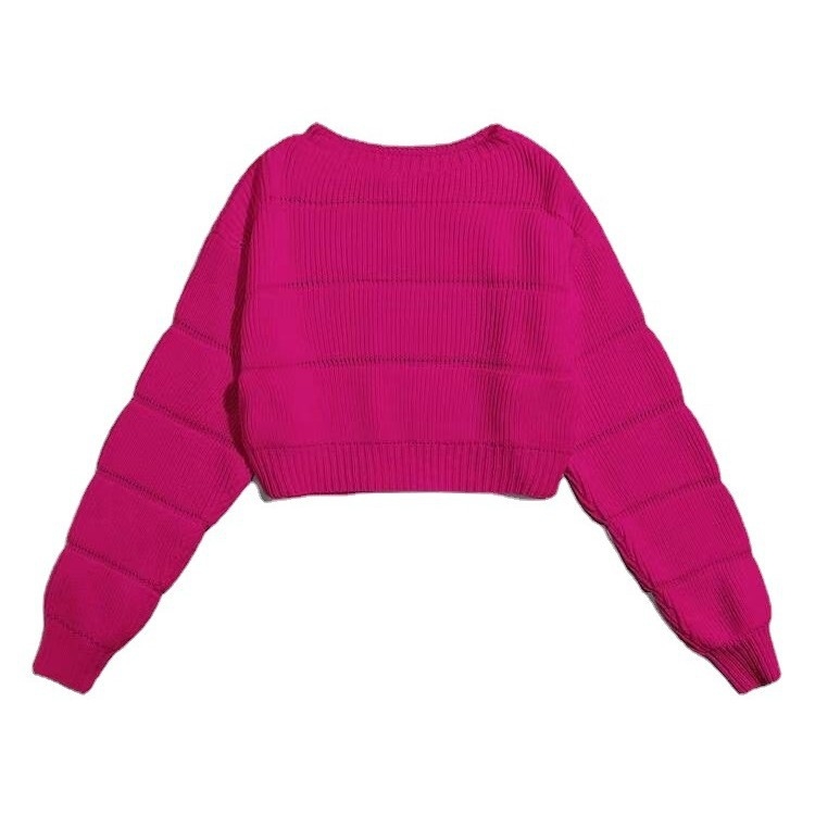 2022 tavaszi, őszi és téli kötött, kerek nyakú, dél-európai és amerikai elegáns ingázós, egyszínű, rövid, oversize stílusú, népszerű női pulóver