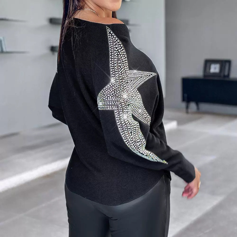 Top de lână cu mânecă de liliac și diamant colorat cu stea cu cinci colțuri, stil independent, site european și american 2024, Amazon, Aliexpress