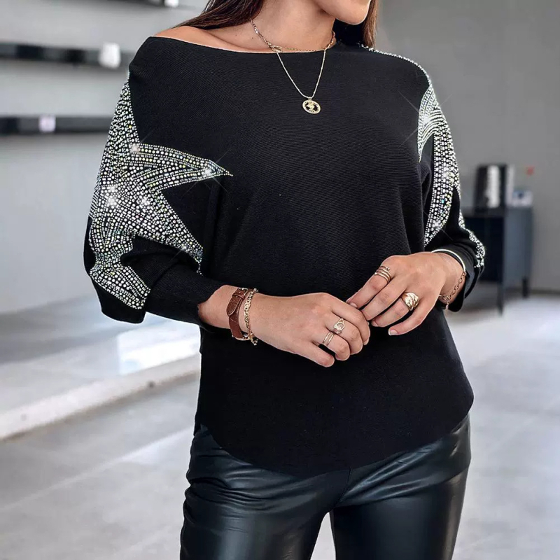 Top de lână cu mânecă de liliac și diamant colorat cu stea cu cinci colțuri, stil independent, site european și american 2024, Amazon, Aliexpress