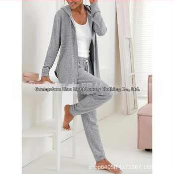 Európsky a americký obchodný ležérny voľný zips s kapucňou, ľahká bunda a nohavice (2 kusy)