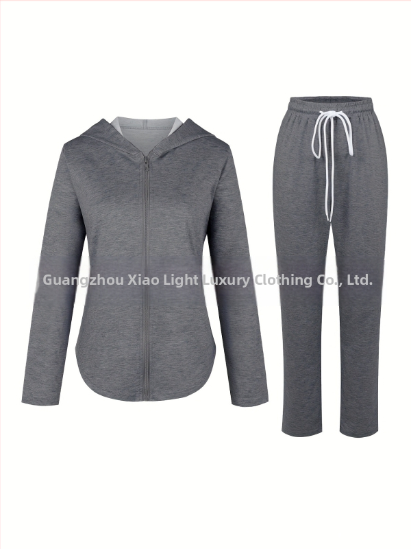 Európsky a americký obchodný ležérny voľný zips s kapucňou, ľahká bunda a nohavice (2 kusy)