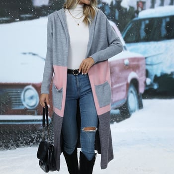 Őszi és téli Amazon női pulóver, európai és amerikai színes blokkos zsebes nadrág, személyre szabott betűs kapucnis hosszú kardigán, kötött kabát nőknek