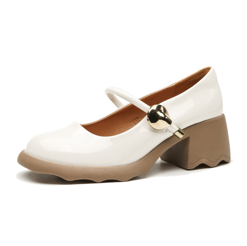 Γυναικεία παπούτσια Mary Jane με στρογγυλή μύτη, λουστρίνι, καλοκαίρι και φθινόπωρο 2024, άνετα, με χοντρό τακούνι, ρηχό πάνω μέρος, μονόστρωτα παπούτσια, μοκασίνια με μεσαίο τακούνι