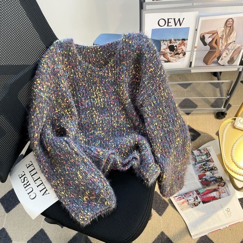 ZZ Gentle Wind Color Point Lazy Sweater Ženski jesensko-zimski pulover za jesen 2025. Novi stil, široki mekani voskasti pulover