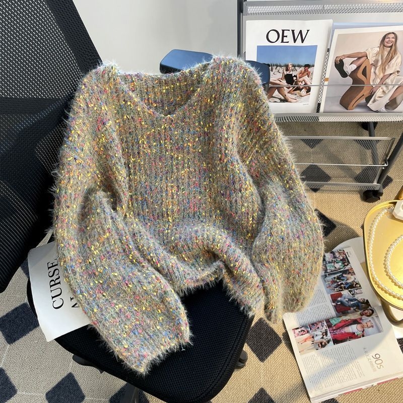 Γυναικείο Πουλόβερ ZZ Gentle Wind Color Point Lazy, Φθινόπωρο και Χειμώνας 2025, Νέο Στυλ, Ριχτό, Μαλακό, Κηρώδες Πουλόβερ Μπλούζα