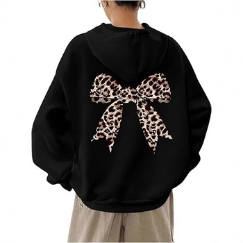 Női leopárdmintás kapucnis pulóver, lezser, hosszú ujjú, pulóver felső