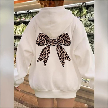 Дамски суитшърт с качулка и леопардов принт, ежедневен пуловер с дълъг ръкав